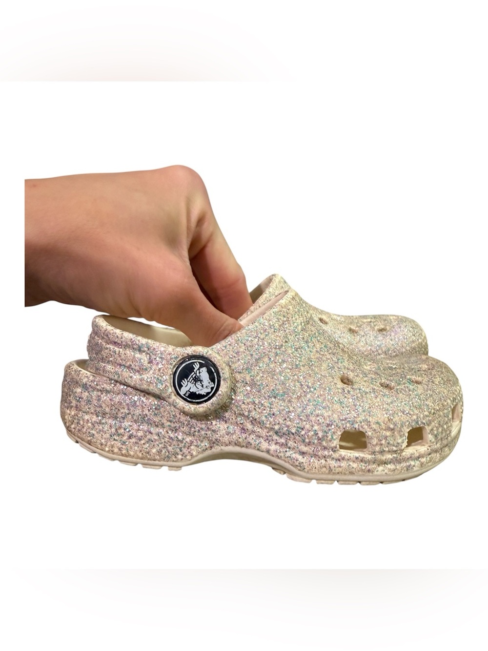 CROCS Glitter Clog Sz 8C Toddler- White w/ Iridescent Sparkles (Girlhoodcore)